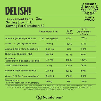 NovaFerrum Delish | Multivitamínico vegano con hierro para bebés, n...