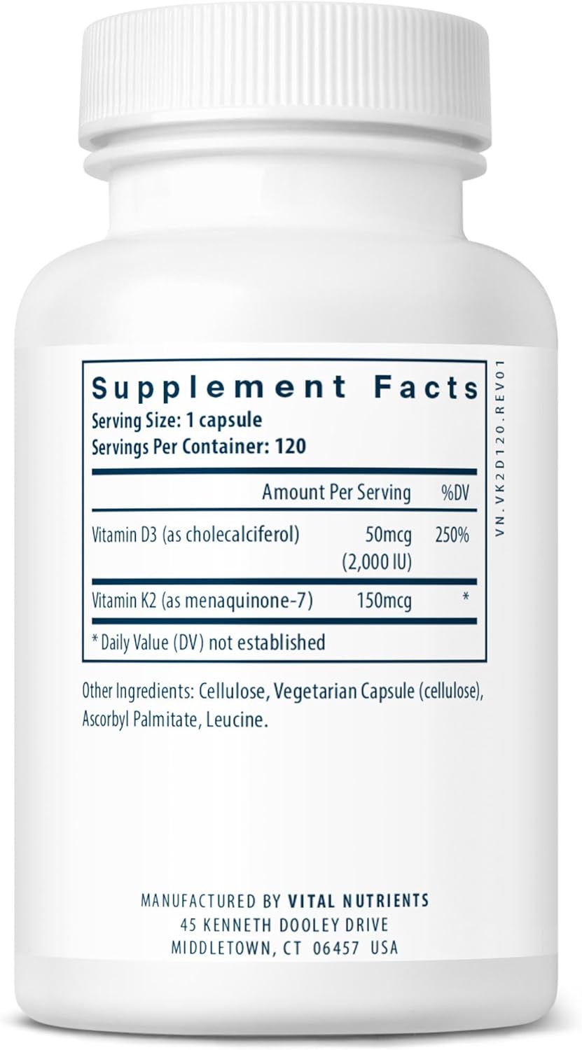 Vital Nutrients Vitamina D3 + K2 | 2000 UI | Suplemento de vitamina...