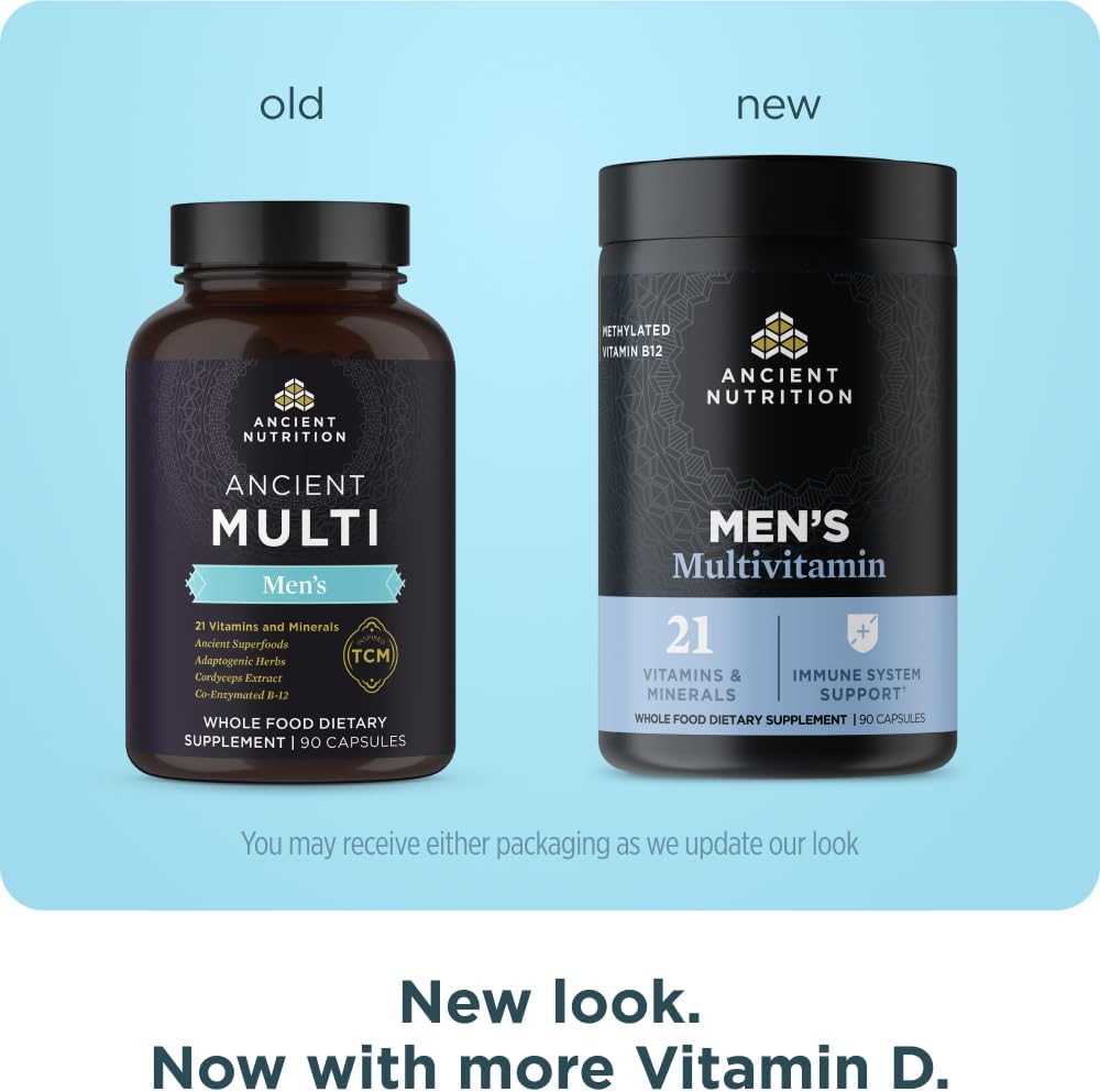 Ancient Nutrition Multivitamínico para hombres, vitamina D, C, E, B...