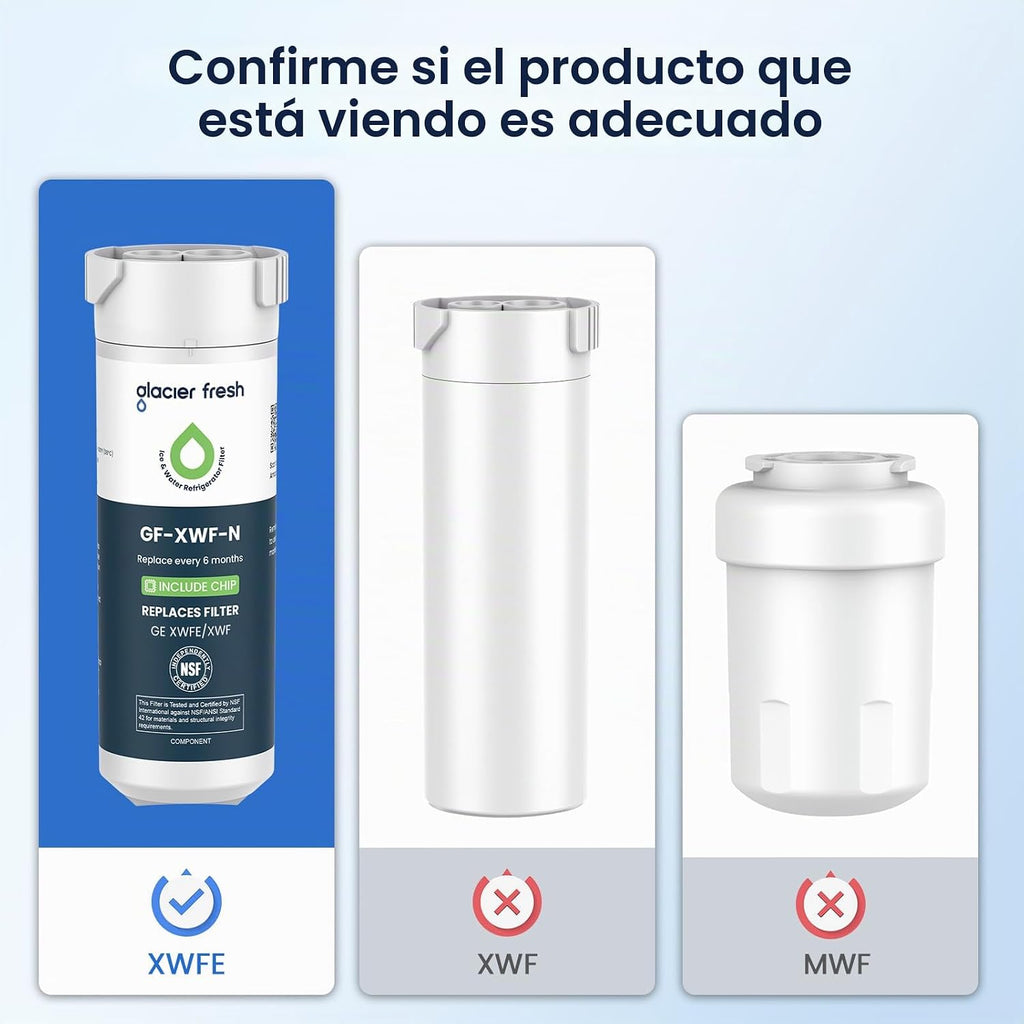 GLACIER FRESH XWFE - Filtro de agua para refrigerador (chip integra...