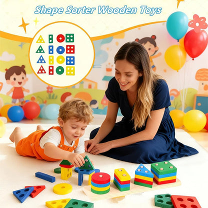 Montessori Juguetes para bebés de 6 a 12 a 18 meses, juguetes para niños de 1 año en adelante, juguete de dentición apilable, bloques de construcción, clasificador de formas, spinner y más