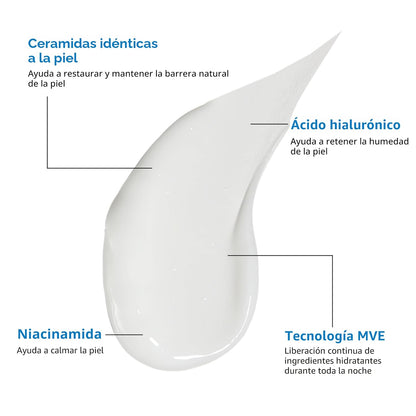 CeraVe PM - Loción hidratante facial, crema de noche con ácido hial...