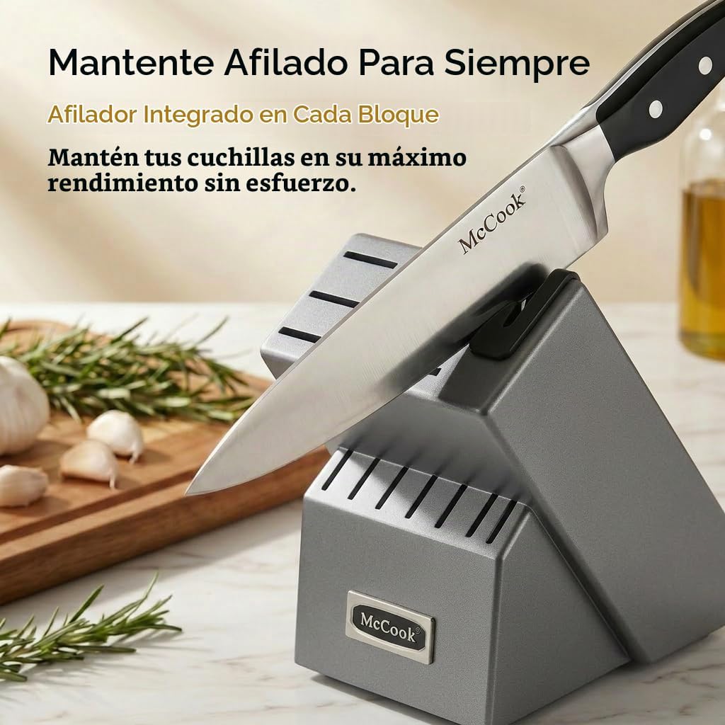 McCook Juego de cuchillos de cocina afilados con afilador incorpora...