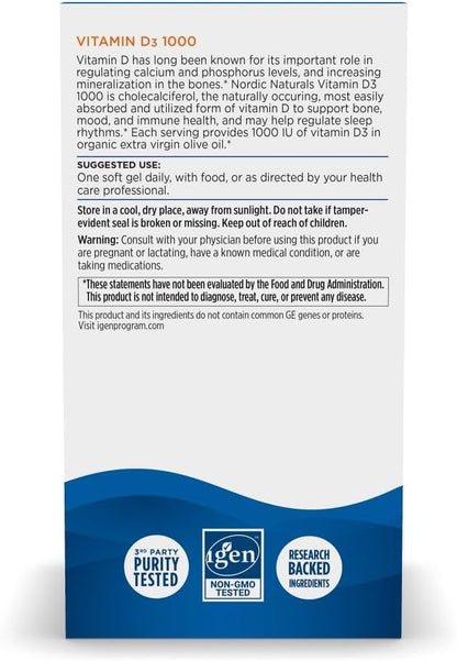 Nordic Naturals Vitamina D3 1000, Naranja - 120 mini geles blandos - 1000 UI de vitamina D3 - Soporta huesos saludables, estado de ánimo y función del sistema inmunitario - Sin OGM - 120 porciones