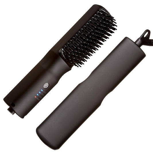 Red by Kiss Cepillo alisador de cabello iónico 2 en 1 con revestimiento de cerámica, temperatura ajustable, apagado automático, cerdas protectoras de piel y cable giratorio de 360°, suave y estilo en