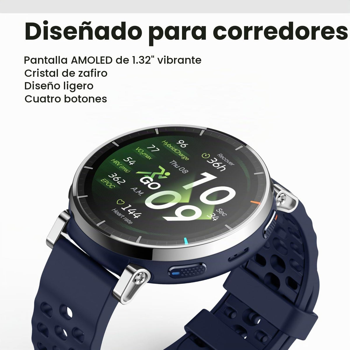 Amazfit Reloj inteligente Active 3, cristal de zafiro AMOLED de 1.3...