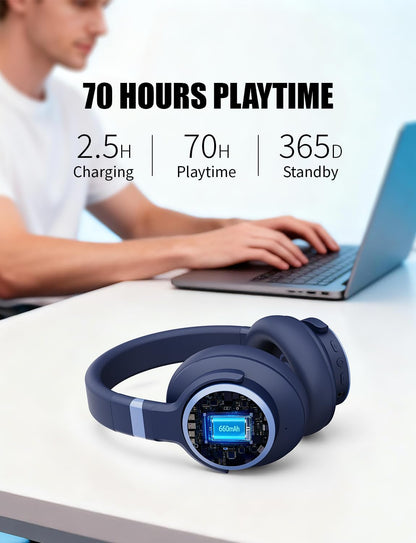 KVIDIO Auriculares con cancelación activa de ruido, 70 horas de rep...