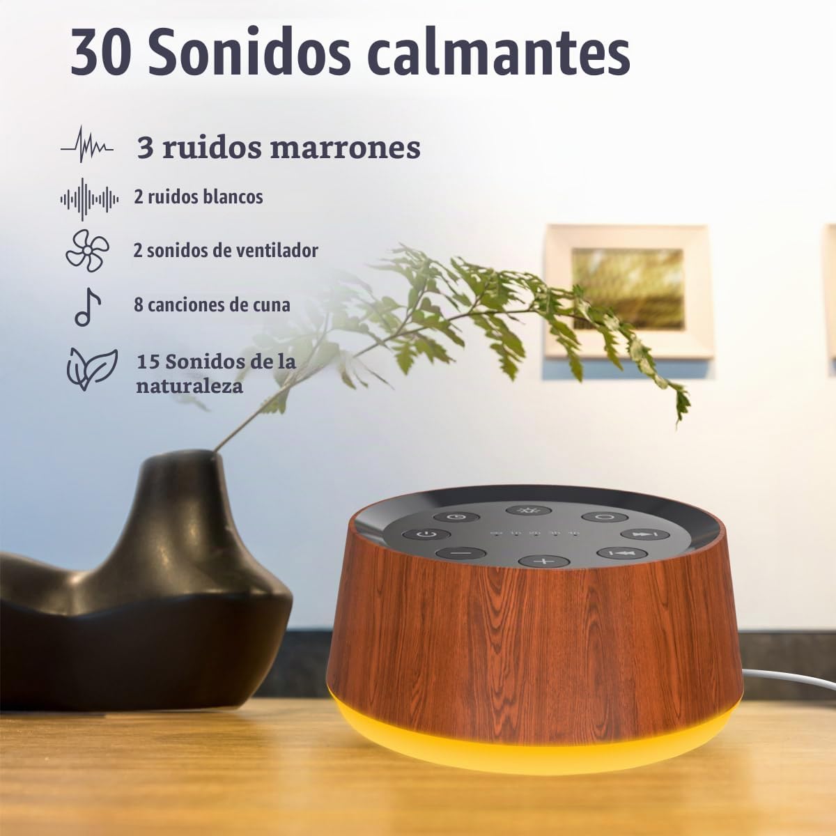Máquina de Sonido de Ruido Marrón con 30 Sonidos Relajantes, Luz No...