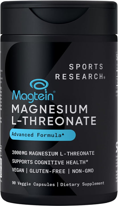 Sports Research® Cápsulas de L-treonato de magnesio de 2000 mg - Ma...