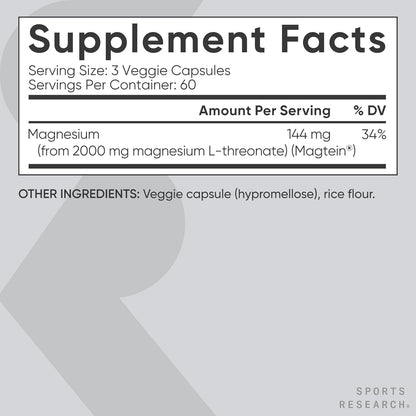 Sports Research® L-treonato de magnesio 2000 mg con Magtein®, 180 u...