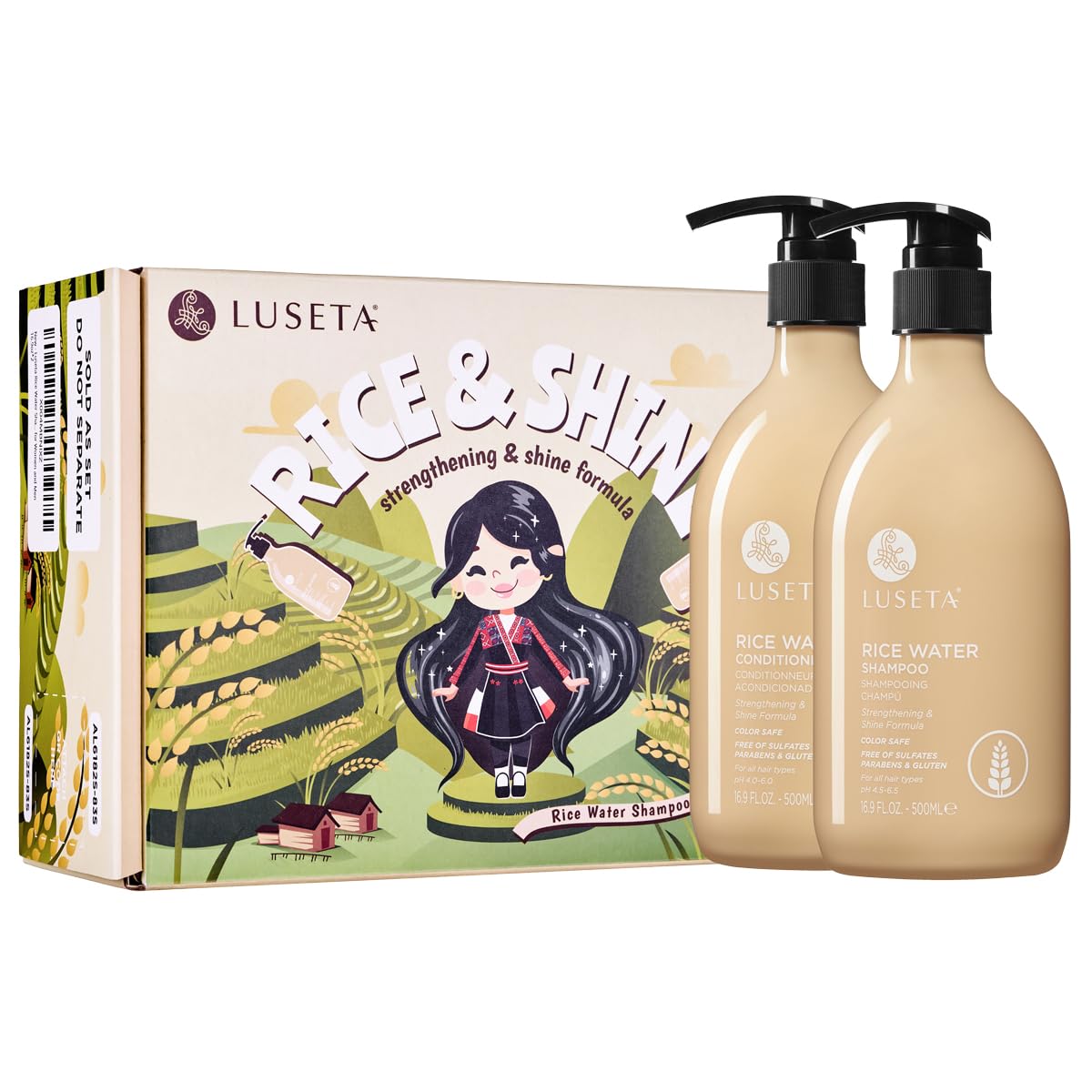 Set de champú y acondicionador de agua de arroz Luseta, volumen y b...