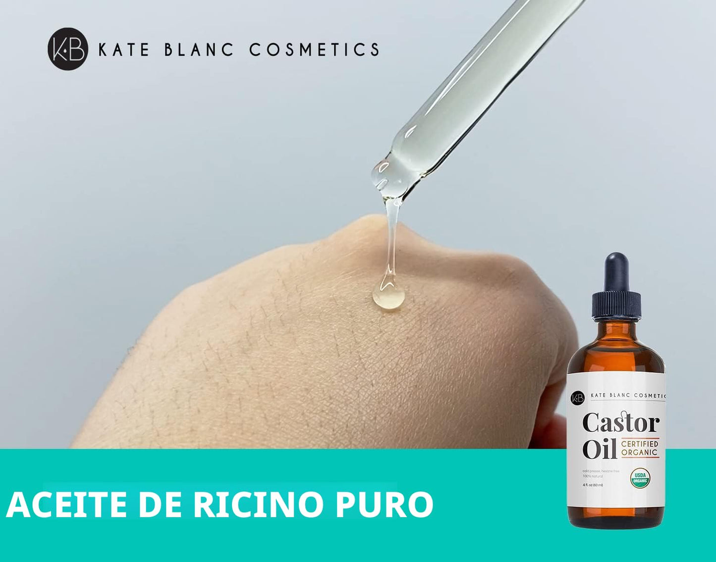 Kate Blanc Cosmetics Aceite de ricino orgánico (4oz), 100% puro, pr...