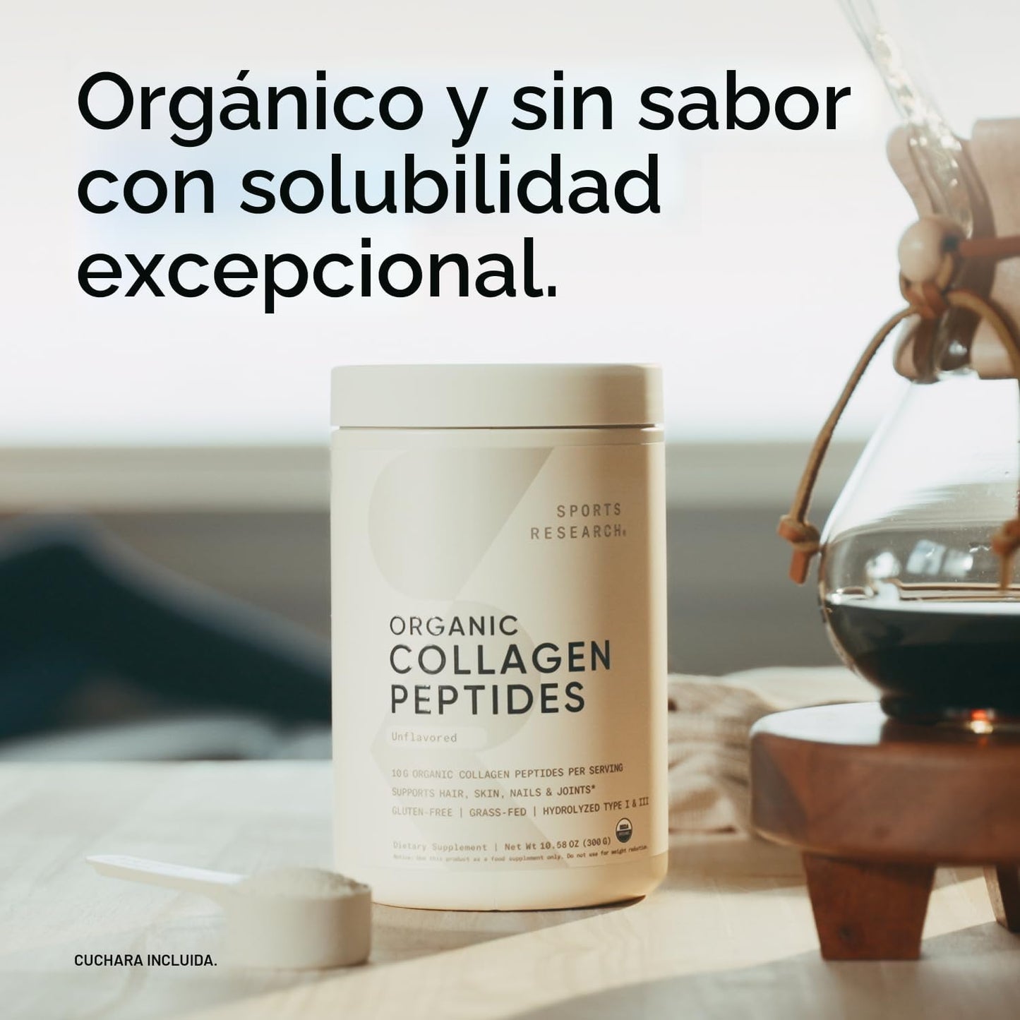 Sports Research® Péptidos de colágeno orgánico - Polvo de proteína...