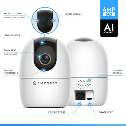 Amcrest Cámara WiFi de 4 MP para interiores, monitor de sonido y be...