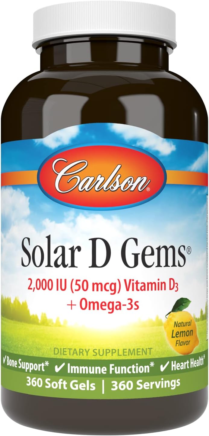 Carlson - Gemas solares D, suplemento de vitamina D3 y Omega-3, 200...