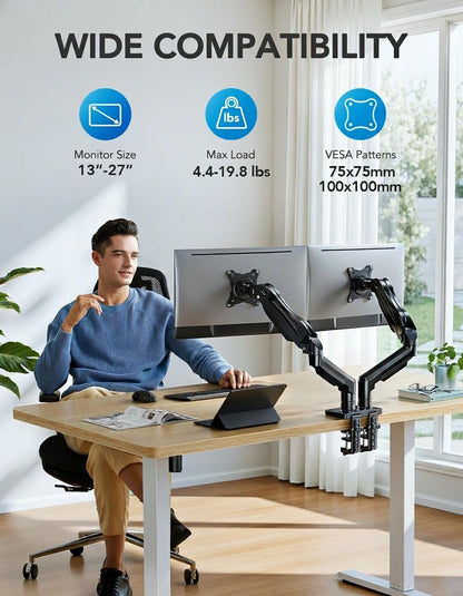 HUANUO Soporte para monitor doble, soporte de escritorio para monit...