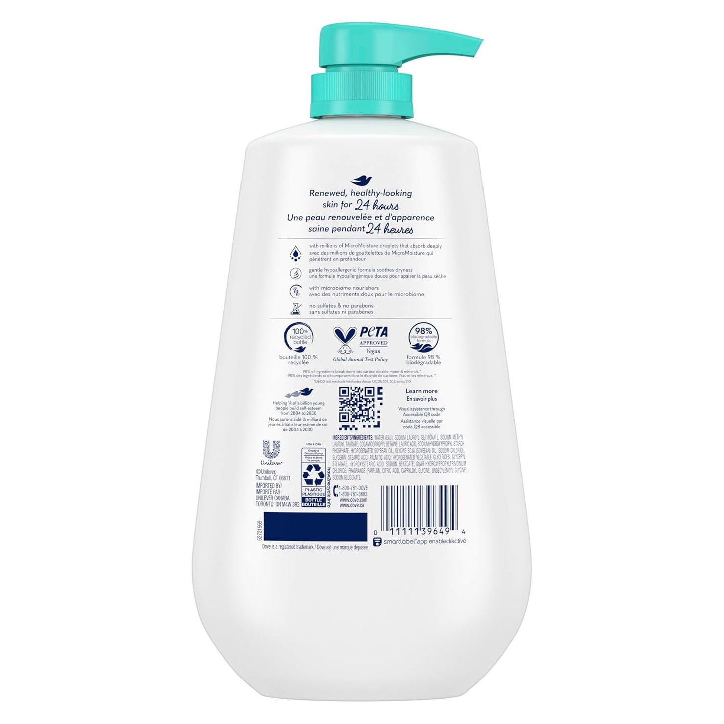 Dove, Jabón corporal para una piel más suave y lisa, elimina eficaz...