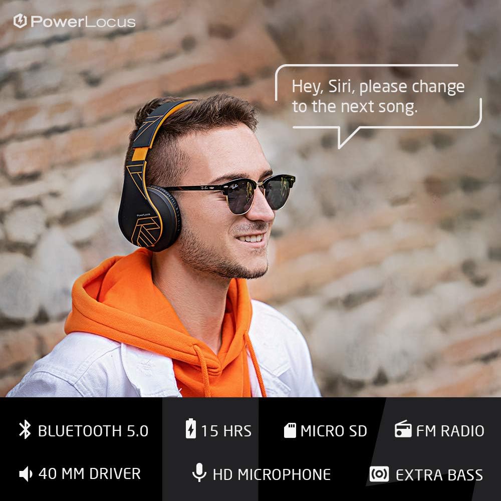 PowerLocus Auriculares Bluetooth sobre la oreja, auriculares inalám...