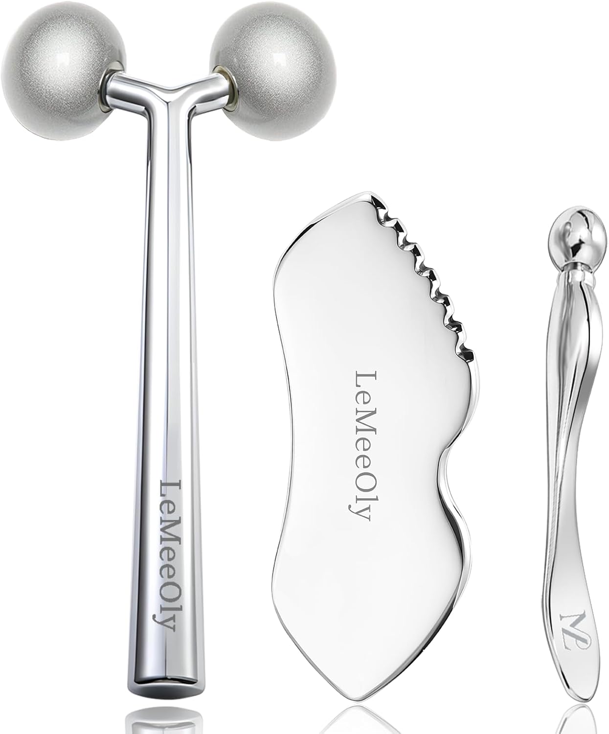 LeMeeOly 2 piezas de herramientas faciales Gua Sha de acero inoxida...