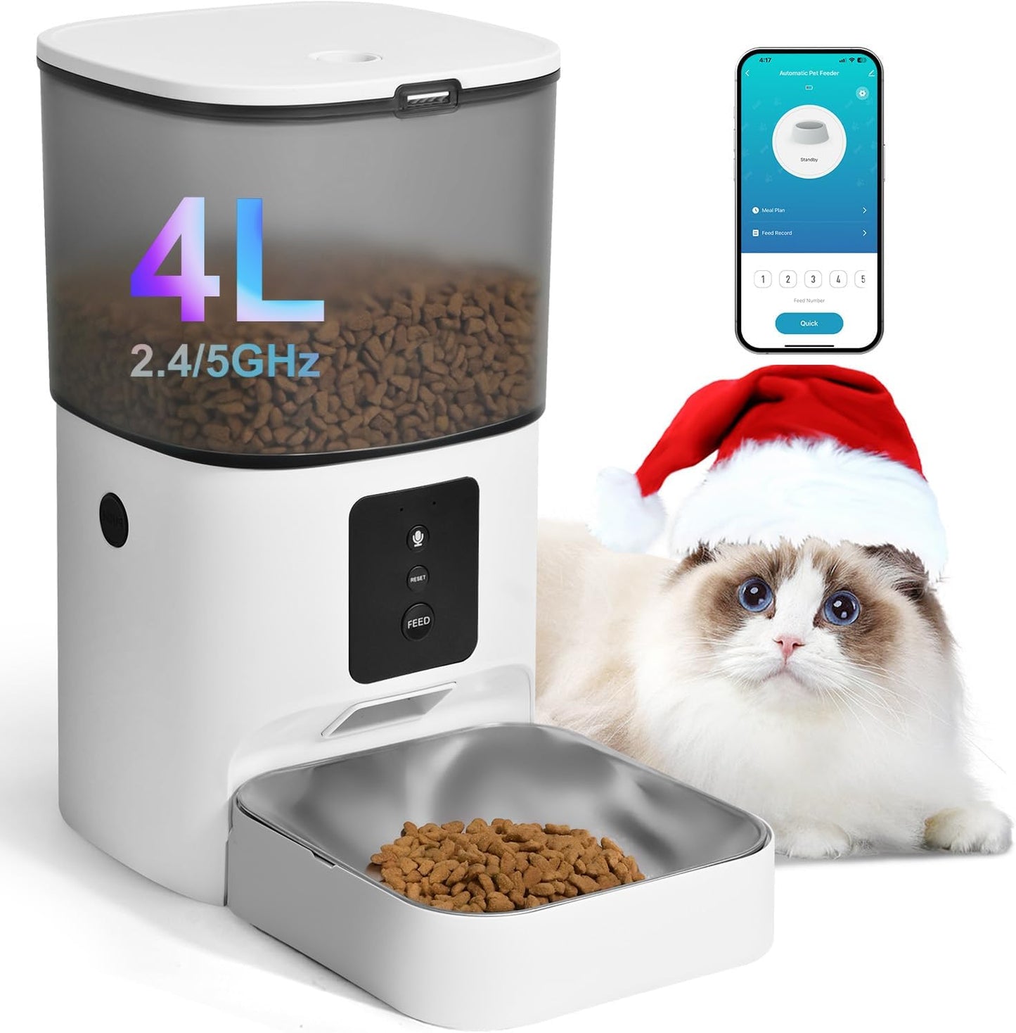 ANDOLL HOME Comedero automático para gatos 2.4G\/5G, dispensador de...
