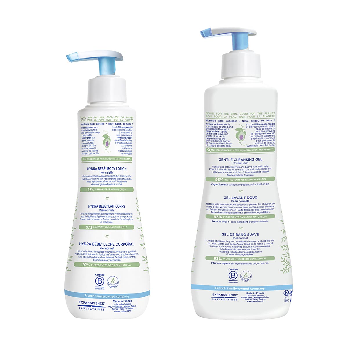 Mustela Set de regalo para la hora del baño para bebés, esenciales para el cuidado de la piel del bebé con aguacate natural, contiene loción corporal Hydra Bebe de 10.14 onzas líquidas y gel limpiador suave de 16.9 onzas líquidas, juego de 2 artículos