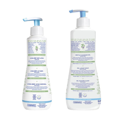 Mustela Set de regalo para la hora del baño para bebés, esenciales para el cuidado de la piel del bebé con aguacate natural, contiene loción corporal Hydra Bebe de 10.14 onzas líquidas y gel limpiador suave de 16.9 onzas líquidas, juego de 2 artículos
