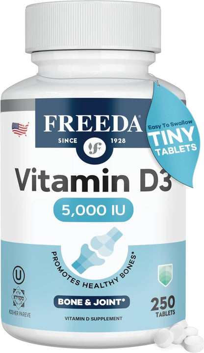 FREEDA Vitamina D3-5000 UI - Tabletas de suplemento Kosher de alta...