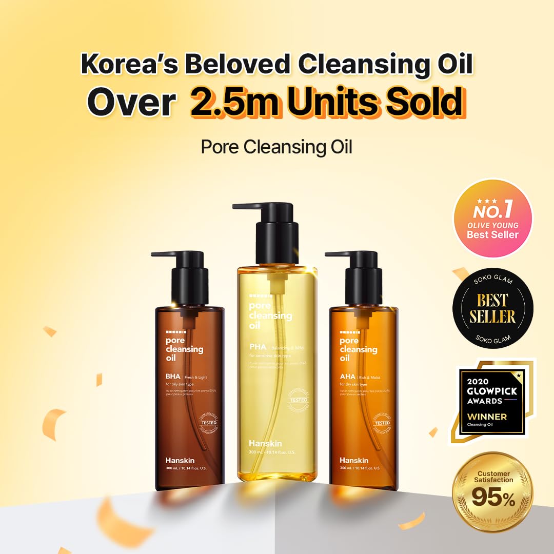 Hanskin K-Beauty - Aceite limpiador PHA (6.76 onzas) y espuma limpiadora | Eliminación de puntos negros, exfoliación suave y cuidado de poros para pieles grasas, propensas al acné y mixtas, juego