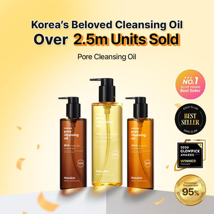 Hanskin K-Beauty - Aceite limpiador PHA (6.76 onzas) y espuma limpiadora | Eliminación de puntos negros, exfoliación suave y cuidado de poros para pieles grasas, propensas al acné y mixtas, juego