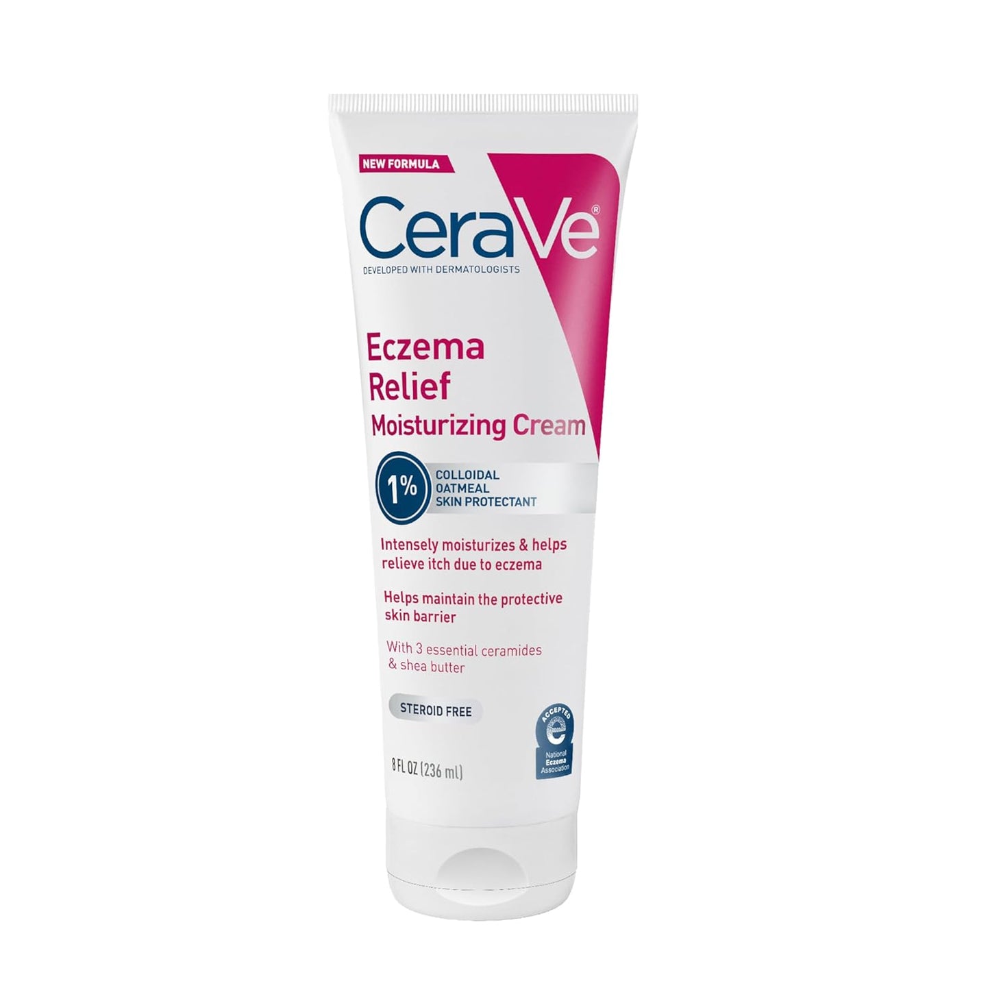 CeraVe Crema hidratante para aliviar el eccema con avena coloidal, manteca de karité y vitamina E para piel seca y alivio de picazón en la piel, sin esteroides y sin parabenos, 8 onzas