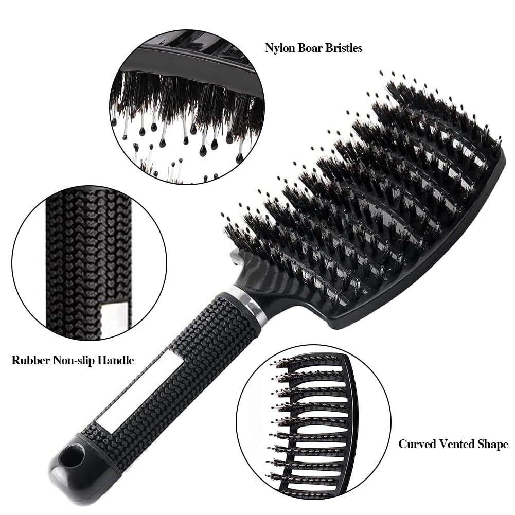 Cepillo redondo para secado con cerdas de jabalí, juego de cepillos térmicos de cerámica y tecnología iónica L+Samll redondo para niñas/mujeres, peluquería y peinado, ideal para rizar cabello corto y largo