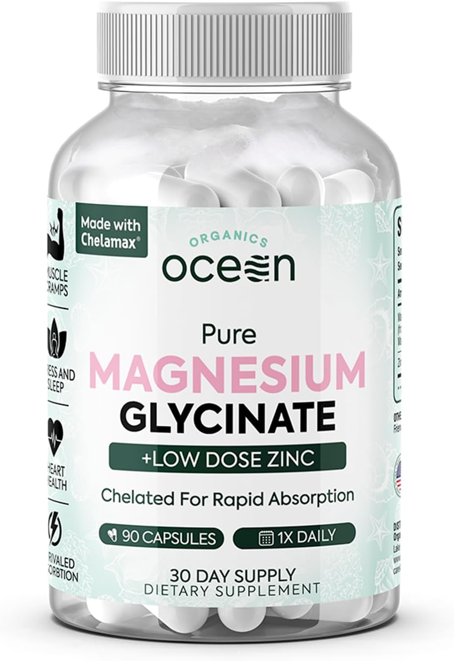 Organics Ocean Glicinato de Magnesio Puro con Zinc - Suplemento de...