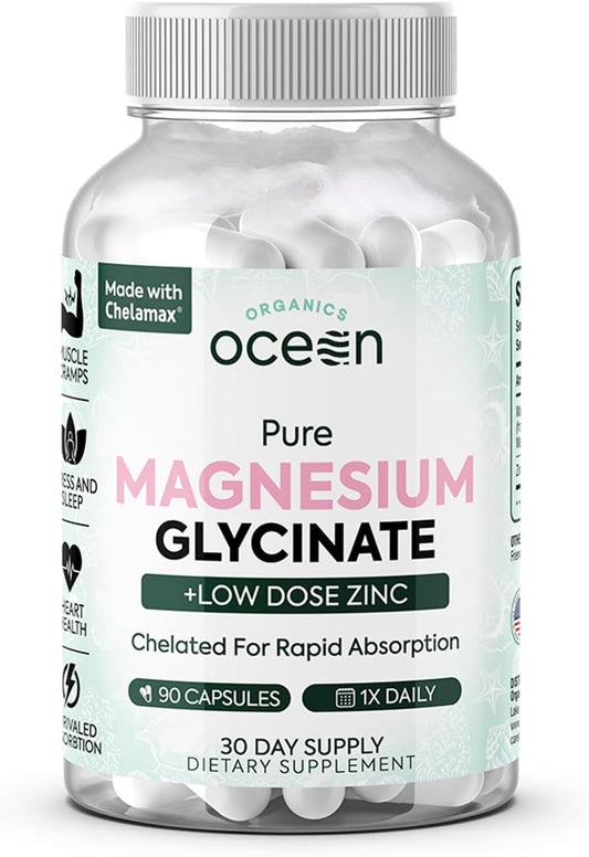 Organics Ocean Glicinato de Magnesio Puro con Zinc - Suplemento de...