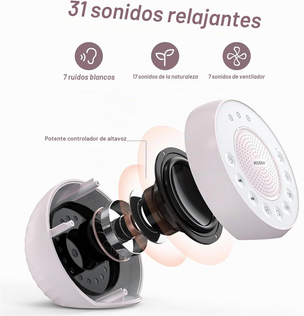 HOUSBAY - Máquina de sonido con ruido blanco para dormir, color ros...