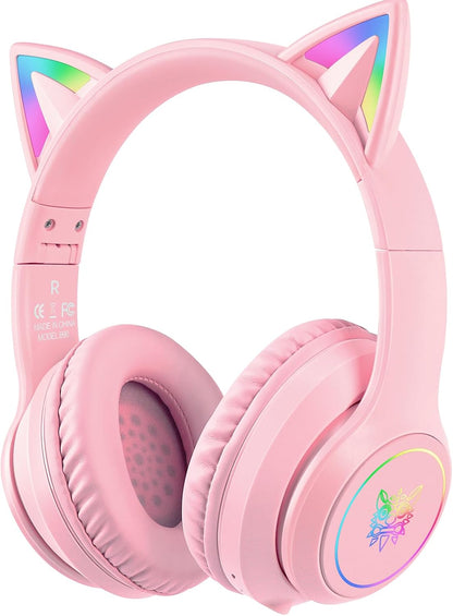 Auriculares Bluetooth para niños con micrófono, con luz LED de orej...