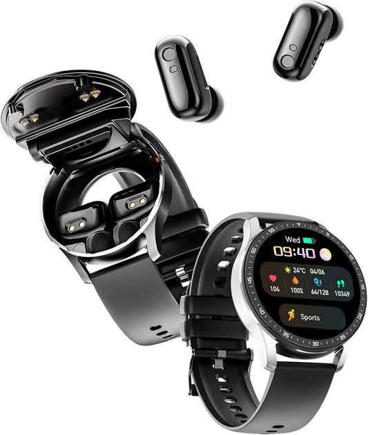 HYDZXINGW Reloj inteligente con auriculares, 2 en 1 TWS inalámbrico...