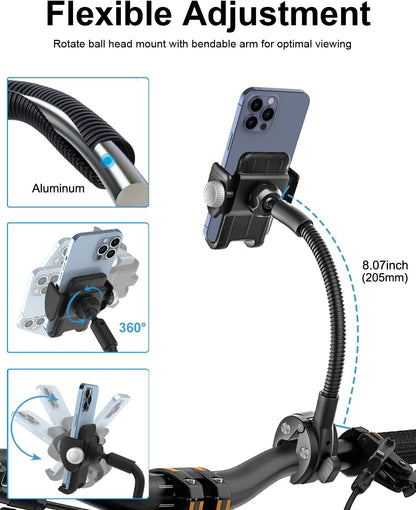 Soporte de teléfono de cuello de cisne para silla de ruedas, cochecito, carrito de golf, barco, soporte de micrófono, bicicleta de ciclismo interior, abrazadera de manillar de bicicleta de gimnasio para iPhone Air 17 Pro Max 16 15 14 13 12 Plus, S25, telé