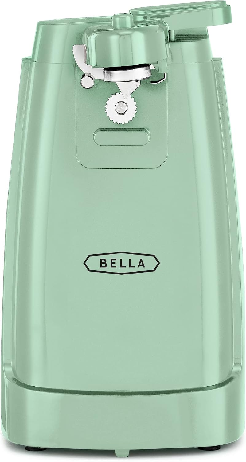 bella Abrelatas eléctrico y afilador de cuchillos, palanca de corte...