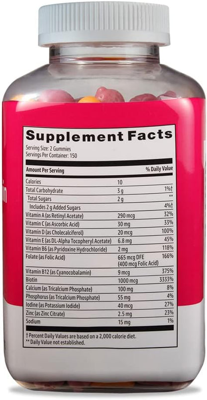 Amazon Basics Multivitamínico para mujer, 300 gomitas (150 porcione...