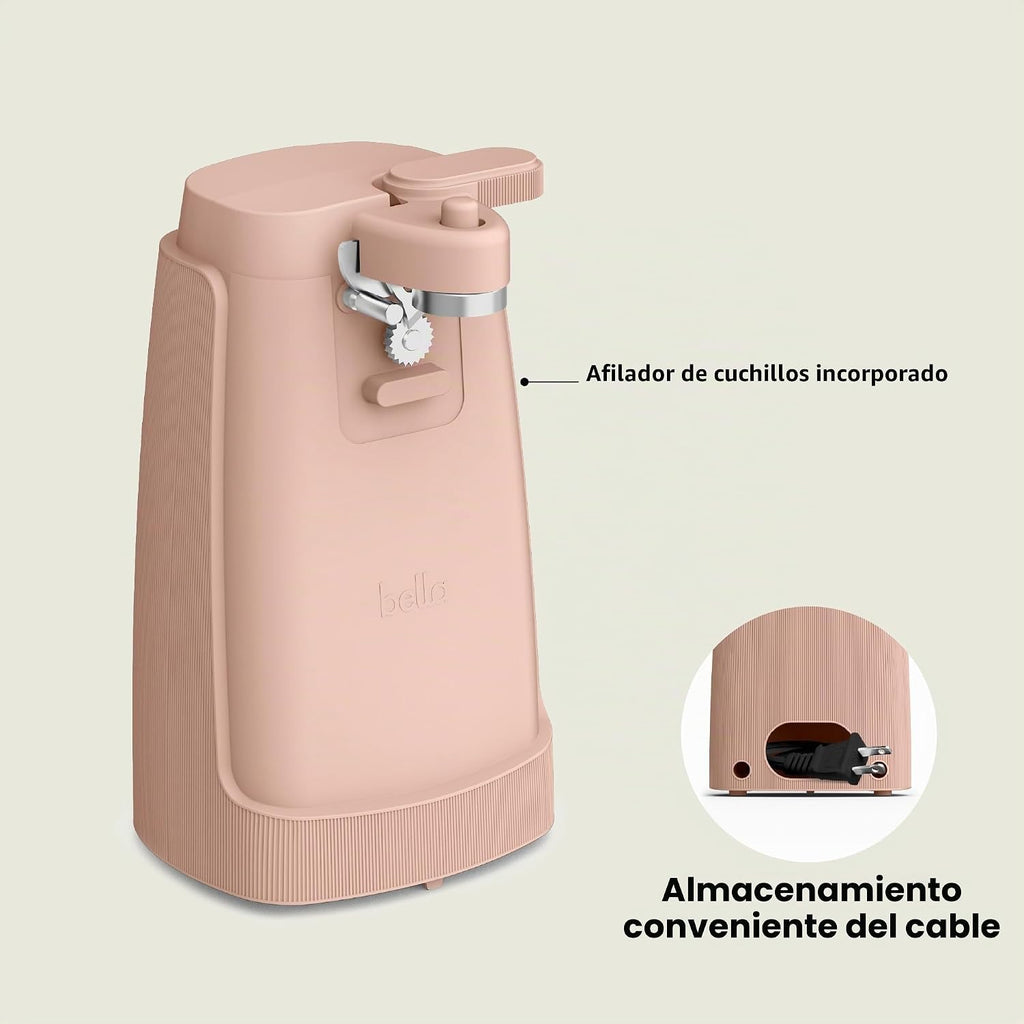 bella Abrelatas eléctrico y afilador de cuchillos, palanca de corte...