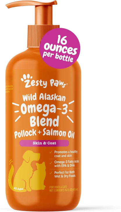 Zesty Paws Wild Alaskan Omega-3 mezcla de abadejo + aceite de salmó...