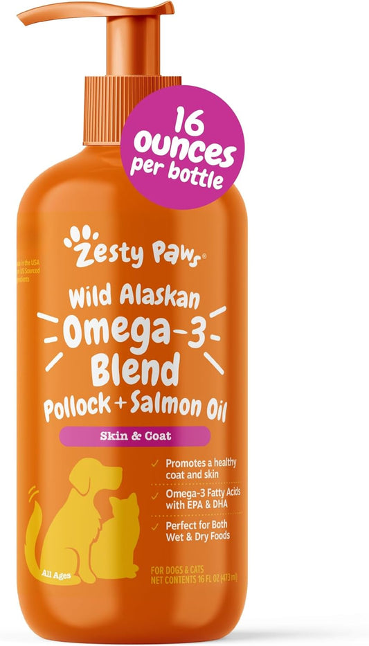 Zesty Paws Wild Alaskan Omega-3 mezcla de abadejo + aceite de salmó...