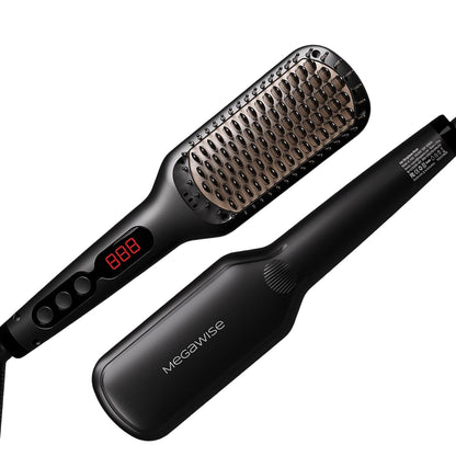 MEGAWISE Cepillo alisador de pelo iónico Pro Ceramic para salón en casa, cepillo alisador con tecnología de calefacción de 20 segundos, apagado automático, antiquemaduras con doble voltaje universal