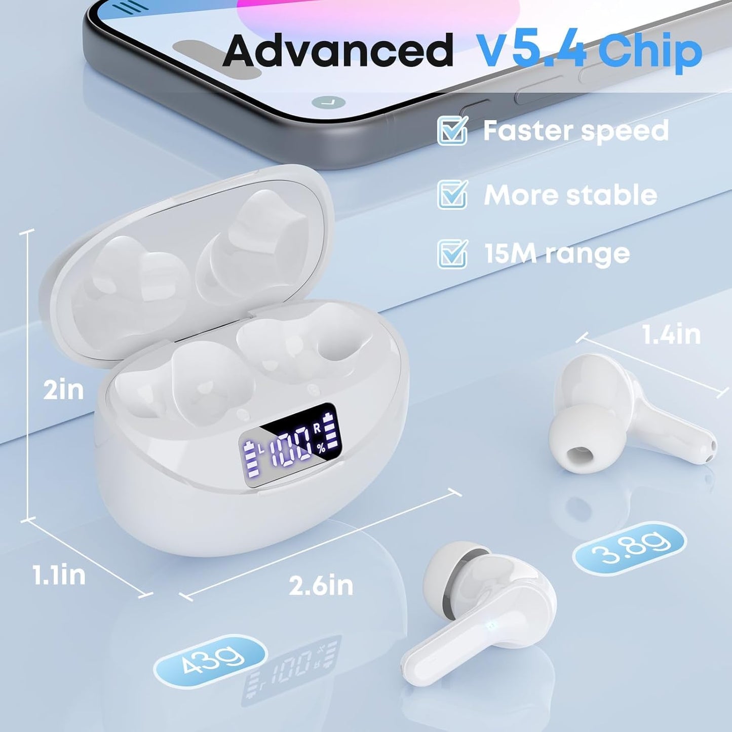 Fhumsh Auriculares inalámbricos, Bluetooth 5.4 HiFi estéreo con mic...