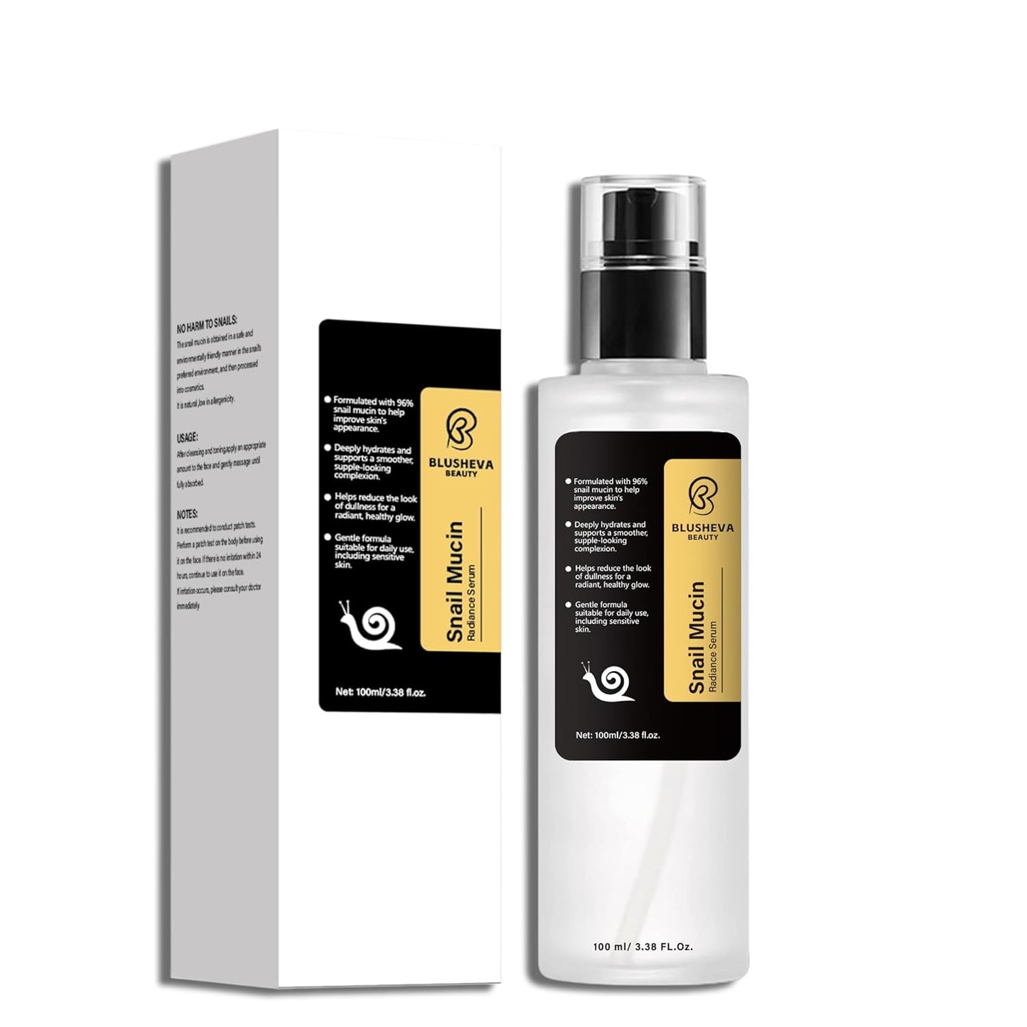 Suero facial de caracol – 96% de mucina de caracol para hidratación y antienvejecimiento – 3.4 fl oz de suero facial