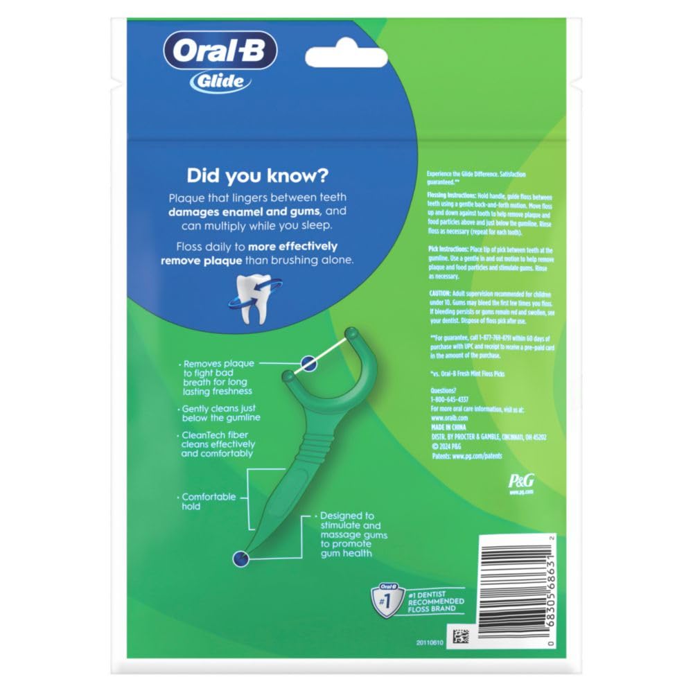 Oral-B - Palillos con hilo dental Glide de menta con sabor Scope de larga duración, 3 paquetes de 75 palillos (225 en total)