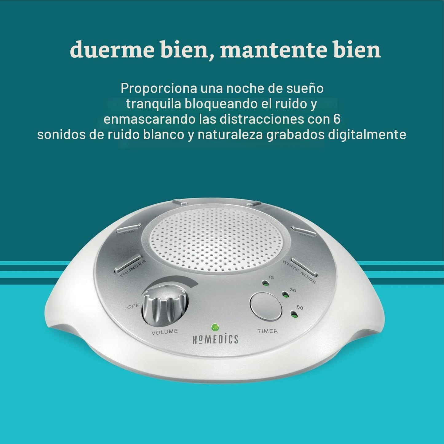 Máquina de relajación con 6 sonidos de la naturaleza, plateado