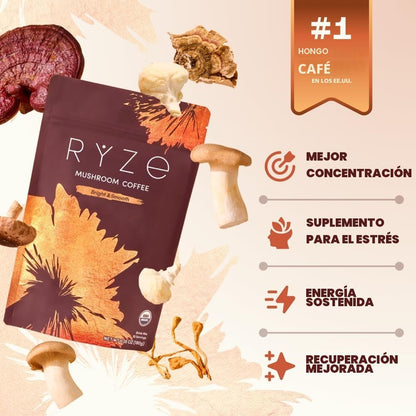 RYZE SUPERFOODS - Café de tostado medio de hongos orgánico USDA con...