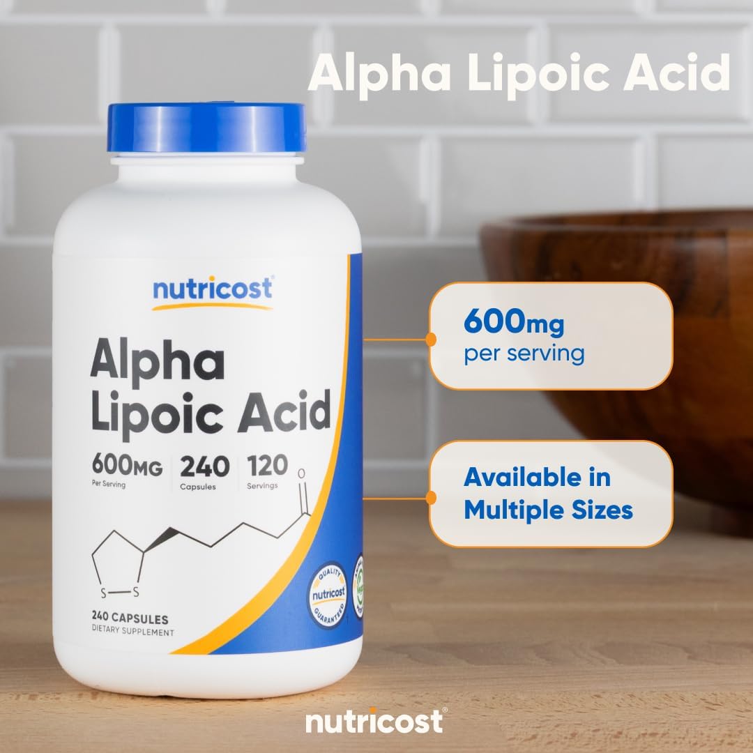 Suplemento Nutricost Ácido Alfa Lipoico, 0.02 oz por porción, 120 p...