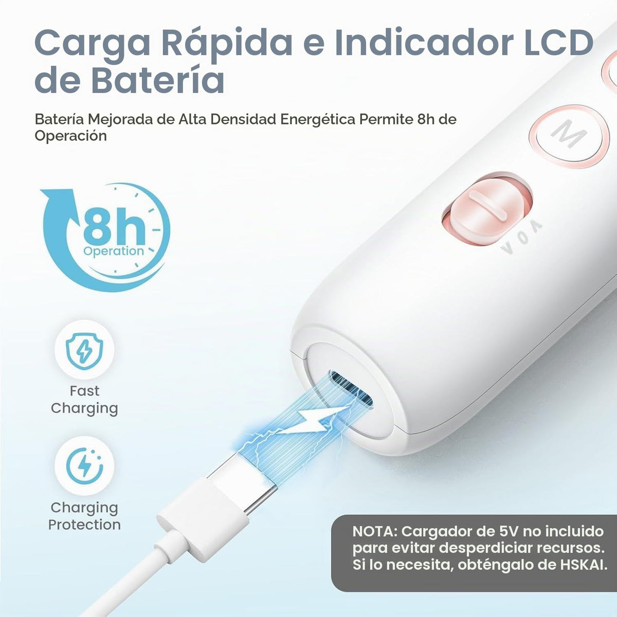 HSKAI Lima de uñas eléctrica, molinillo de uñas inalámbrico para uñ...